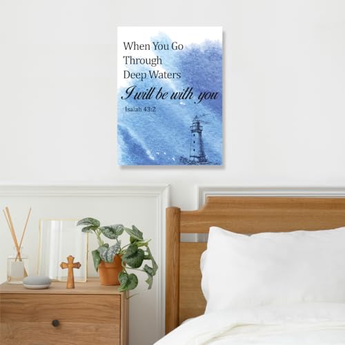 Gwisml When You Go Through Deep Waters Inspirational Bible Verse Canvas Wall Art,Isaiah 43:2 Motivational Scripture Print Painting Artwork for Christian Home Office Bible Verse Wall Decor - image 7