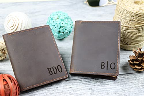 Personalized Leather TRIFOLD WALLET, Bifold ID Holder, Cash Wallet, Monogrammed Gift For Him, Add Initial Name and Text4
