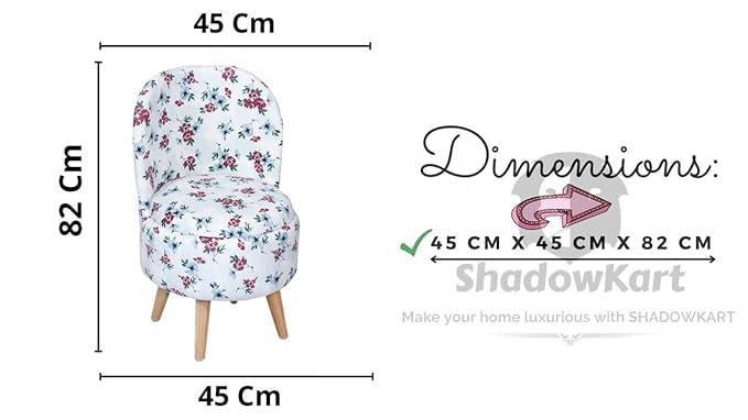 Image of Ottoman for Living Room, Velvet Round Foot Rest Stool, Wooden Legs Chair for Sitting, Ottoman for Bedroom & Makeup Room Decor | Chair (18 inchx18 inchx32 inch), Puffy (16 inchx16 inchx17 inch) | White Flower