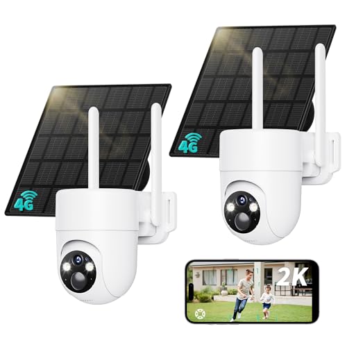 LIWAN 4G LTE Cellular Security Cameras Wireless Outdoor 2-Pack, Solar Powered No WiFi Security...