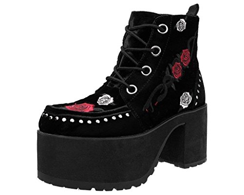 T.U.K. Shoes Women's Black Velvet Rose & Snake Nosebleed Boot EU41 / UKW8