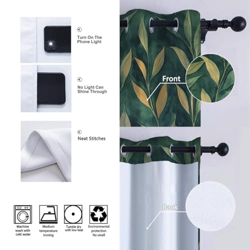 Green Botanical Pattern Blackout Curtains Autumn Branches Leaves Printed Short Curtain Morris Style Thermal Insulated Drapes 2 Panel 60x54in - Image 6