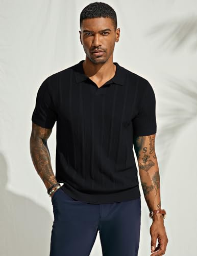 PJ PAUL JONES Mens Polo Shirts Regular Fit Textured V-Neck Knit Golf Polos3