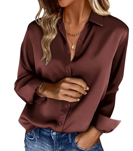 10 Best Satin Blouses Every Woman Deserves in Her Wardrobe 4 OFEEFAN Women's Long Sleeve Silk Satin Blouse
