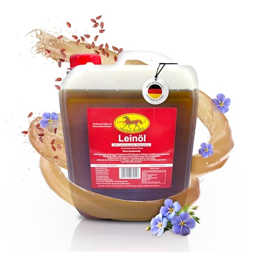 Scheidler horse-direkt Leinöl für Pferde, Hunde & Katzen 5 Liter – Mühlenfrisch kaltgepresstes Leinsamenöl ohne Zusätze – Reich an Omega 3 & 6 für Fellwechsel/Barf Öl – Aus Deutschland