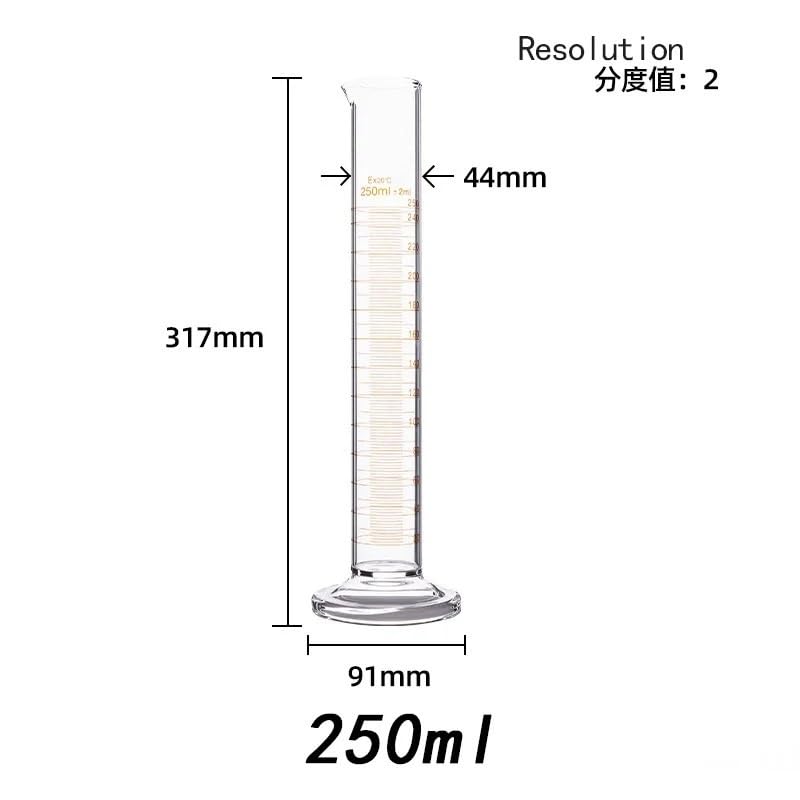 Cilindro graduato in vetro borosilicato da 5-500 ml, calibrato con precisione, attrezzatura da laboratorio chimica, base esagonale, design anti-ribaltamento, scuola(250ml)