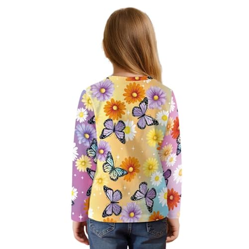 Girls Long Sleeve Shirt with Tie Front,Crew Neck Soft Teens T-Shirt,Fashionable Loose Girls T-Shirt2