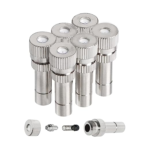 Wexecon 20pcs Brass Mister Nozzles, 6mm Misting Nozzles for Outdoor Cooling System, Landscaping, Air Humidification, Greenhouse Irrigation (without Filter, 0.012"/0.3mm Orifice)