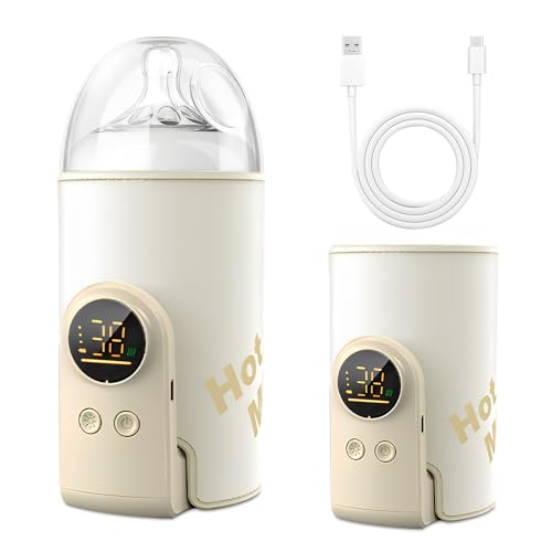 Chauffe Biberon Portable Sans Fil, 8000 MAh Chauffe Biberon Nomade, Chauffe Biberon USB, 6 niveaux de température réglable 38 à 50 o C, Chauffe Biberon Voiture pour la maison Famille Voyage