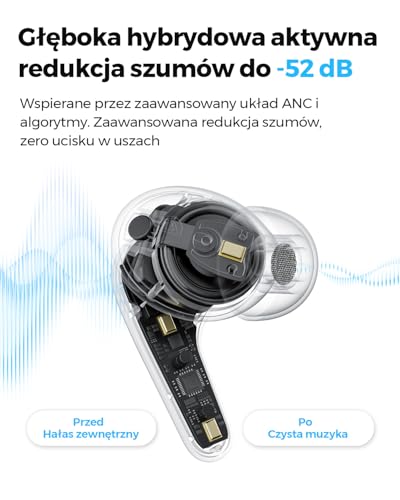 SOUNDPEATS C30 Bluetooth 6.0 Hybrydowe Bezprzewodowe Słuchawki Douszne z Aktywną Redukcją Szumu ANC 52dB i Certyfikacją Hi-Res Audio LDAC 12mm Duże Przetworniki 52h Odtwarzania 6 Mikrofonów Czarny