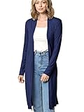 MBJ WSK1048 Womens Solid Long Sleeve Open Front Long Cardigan L Navy