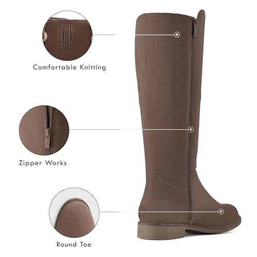 Image of Shoe'N Tale Women's Knee High Boots Flat Low Heel Stretchy Round Toe with Side Zipper