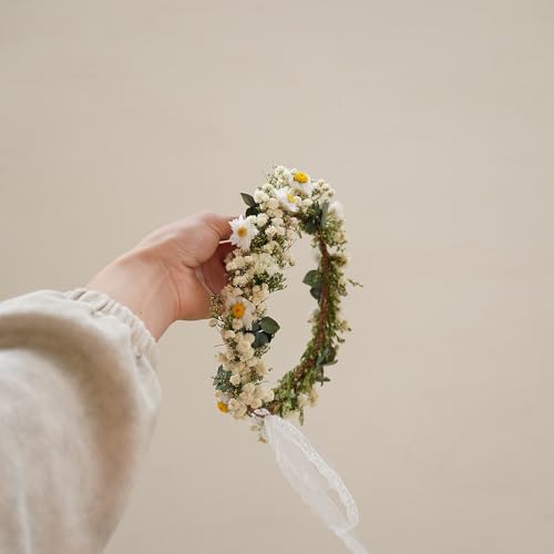 Corona de flores secas Boho para novia miniatura 7