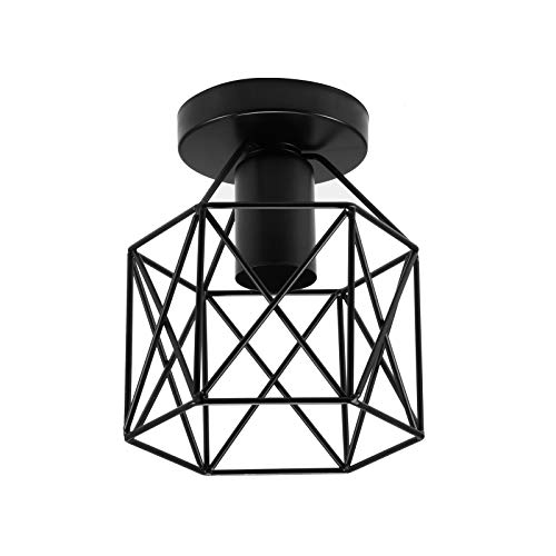 Cadeaux D'hiver Whuooad Plafonnier encastré industriel vintage rétro, éclairage suspendu rétro lampe de cage de plafonnier suspendu pour cuisine de chambre à coucher descalier de couloir, noir, (ampou Cover