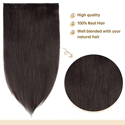 TESS Clip In Hair Extension,Hair Extensions Real Human Hair One Peice 5 Clips Straight Natural Hairpieces for Womens/Girls(#1B Natural Black,22Inch) - Image 2