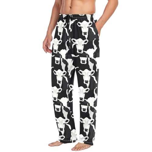 Cow Print Men's Pajamas Pants Cotton Sleep Bottoms Pants Lounge Sleepwear - S4