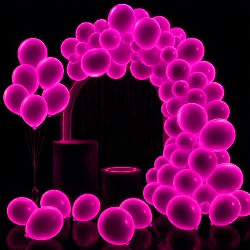Image of 100 Pcs UV Neon Pink Balloons 12 inch Neon Party Supplies, Balloons, Glow in the Dark for Birthday, Graduation, Baby Shower,Wedding, Anniversary Valentines Party Decorations