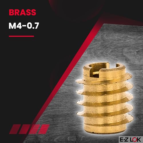 Image of E-Z LOK Knife Threaded Insert for Hard-Wood, Brass Thread Inserts, M4, M4-0.7 Internal Threads, 0.375 inch Length Pack of 10