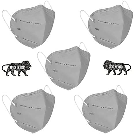 PRIMEFAIR Unisex 5 Layer ISO CE Certified Reusable Washable Anti-Pollution & Anti Virus Breathable Plain N95 Cloth Face Mask with Woven Fabric without Valve (Grey & White, Free Size) - Pack of 5