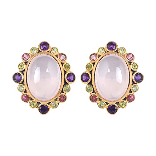 Boucles d'oreilles quartz rose argent 925 avec améthyste et péridot