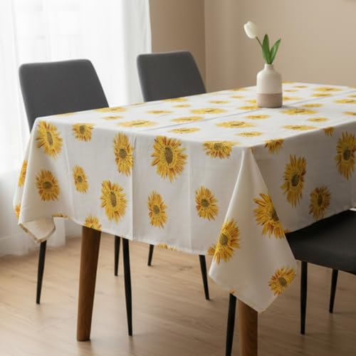 Image of HOMEMONDE 100% Cotton Premium Dining Table Cover 45 x 45 Inches Floral Printed Table Cloth for 4 Seater, Square Centre Table Cover (114 x 114 CM, Sun Flower - Multicolor)
