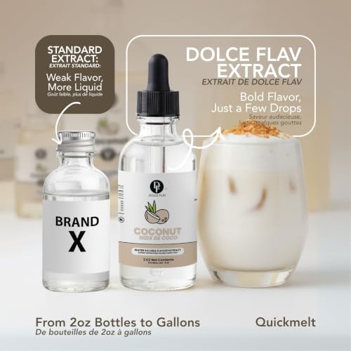 Image of Dolce Flav Natural Coconut Extract - 2 Ounce Water-Soluble Kosher, Sugar-Free, Concentrated Tropical Coconut Flavoring for Baking, Beverages & Desserts, Includes Measured Dropper