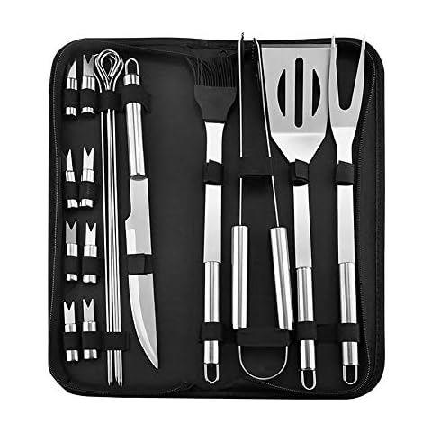 FALUCKYY Utensil BBQ Barbecue Tool Set 18 Pieces Stainless Steel Grill Accessories with Carry Case - Complete Tool Kit with Tongs Spatula Meat Fork and Basting Brush Cover