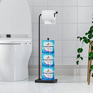 Toilet Paper Holder Stand - iSPECLE Bathroom Free Standing Tissue Roll Holder with Reserve Storage for 4 Rolls Black