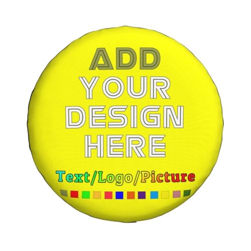 Image of Custom Spare Tire Cover, Personalized Text Image Waterproof Dust-Proof Universal Wheel Covers Protectors Fits Tire for Trailer RV SUV Truck Camper, Yellow