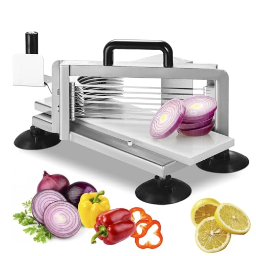 Kommerzieller robuster Tomatenschneider, Edelstahl, Tomatenschneider, manueller Tomatenschneider mit Schneidebrett und rutschfesten Füßen, 13 Stück/Zeit, Silber