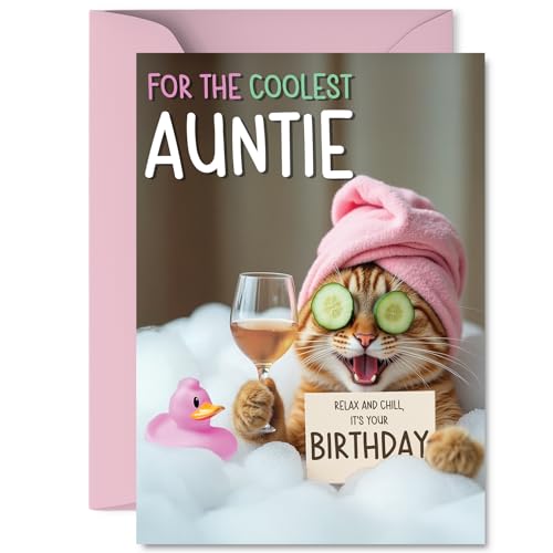 Carte d'anniversaire tante - Chat relaxant au bain
