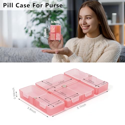 Image of FYY Travel Pill Organizer, 7 Compartments Pill Box Medicine Case-Clear Red