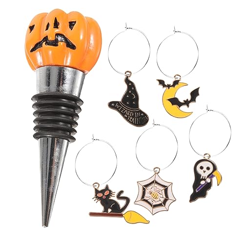 Cabilock Set de Bouchons de Bouteille Alliage pour Fête Halloween Bouchons de Scellement Réutilisables et Décoratifs Forme de Citrouille Fins et Étanches pour Vin