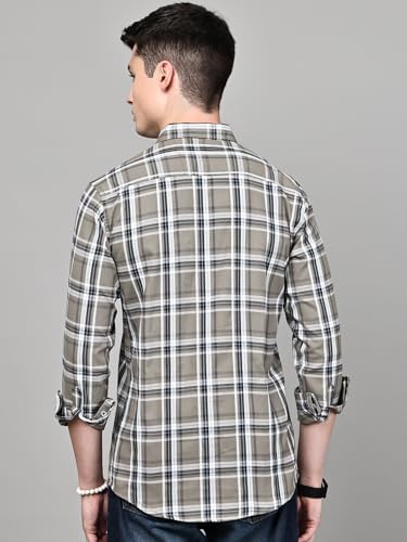 Image of Majestic Man Stylish Slim Fit Cotton Spread Collar Checked Casual Shirt for Men