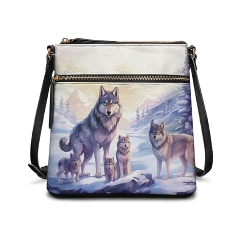 Sannovo Wolf Print Leather Hobo Bag for Women, Woman Crossbody Satchel Purses Handbags Portable Shoulder Bags with Adjustable Strap and Zipper Pocket, Blue Cover