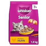WHISKAS Senior Trockenfutter für Katzen 4 x 1,9kg mit Huhn ...