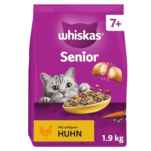 WHISKAS Senior Trockenfutter für Katzen 4 x 1,9kg mit Huhn