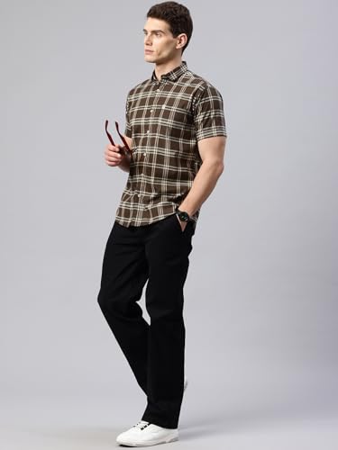 Image of Majestic Man Slim Fit Short Sleeve Checked Pure Cotton Casual Shirt