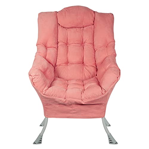 Superrella Modern Soft Accent Chair Living Room Upholstered Single Armchair High Back Lazy Sofa (Pink) #TOP6