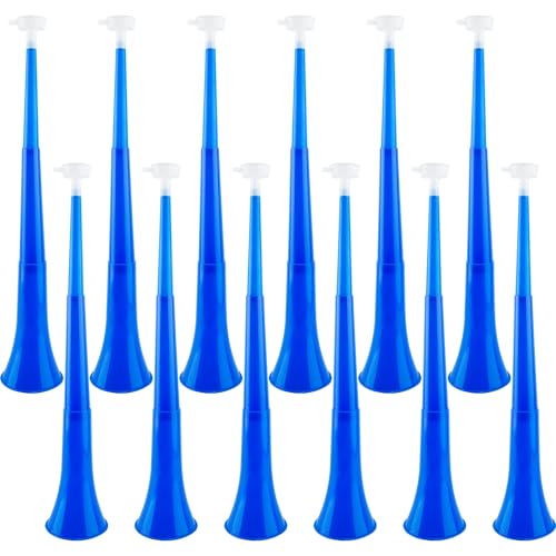 Hoarost 12 Pcs 24 Inch Collapsible Stadium Plastic Trumpet Horn Vuvuzela Blow Horn Noisemakers for Sporting Events Campus Sports Meet Themed Party Supplies (Blue)
