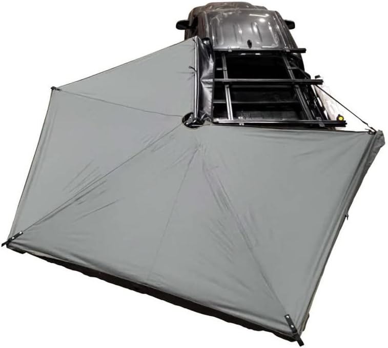 Overland Vehicle Systems 19679907 HD Nomadic 270 LTE Awning Driver Side | 65 Sq Ft of Coverage | Dark Gray Fabric with Black Travel Cover Included | Twist and Lock Technology | Heat-Sealed Seams