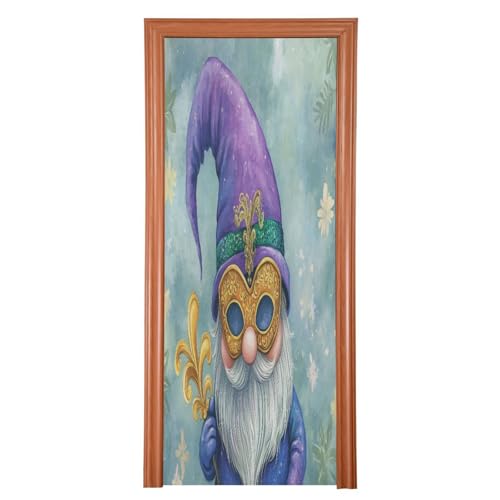 FLildon Mardi Gras Gnome Carnival Door Cover Decoration, Party Accessory Porch Decor for Festive Ornament Room Door Covers 32 x 79 Inch