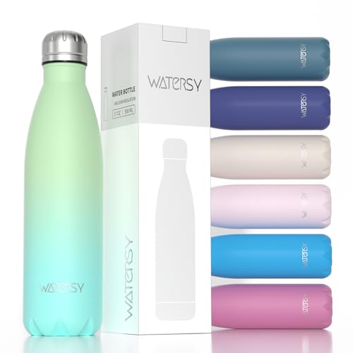 Image of WATERSY Stainless Steel water bottles,17oz /500ml Insulated Water Bottles,Gradient Green metal water bottle Keeps Drink Cold and Hot,BPA Free kids water bottles for School,Gym,Travel,Sports
