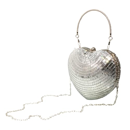 Image of UMREN Women Luxury Heart Shape Tassel Evening Clutch Bag Rhinestones Wedding Party Purse Handbag