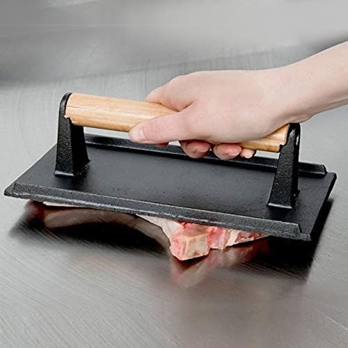 2 Pack Black Cast Iron Grill Press, 7 x7 Inch Round and 8 x 4 Inch Rectangle Heavy Weight Bacon Press with Wooden Handle, Steak Weights for Grill Burgers Bacon Bread - Thumbnail 4