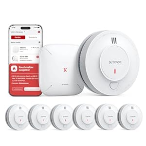 X-Sense Smart WLAN-Rauchmelder mit 10-Jahres-Batterie und SBS50 Basisstation, photoelektrischer vernetzbarer Funk-Brandmelder, SD19-MN61, 6 Stück