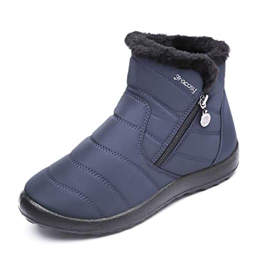 gracosy Warm Snow Boots, Women's Winter Ankle Bootie Anti-Slip Fur Lined Ankle Short Boots Waterproof Slip On Outdoor Shoes Blue 7.5 M US