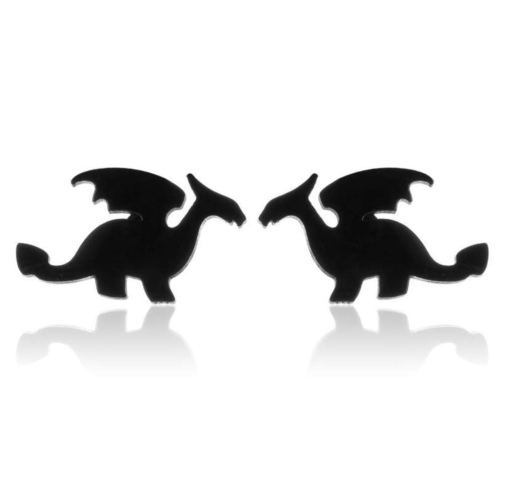 Black Dinosaur Stud Earrings for Women Men Wing Stainless Steel Earrings