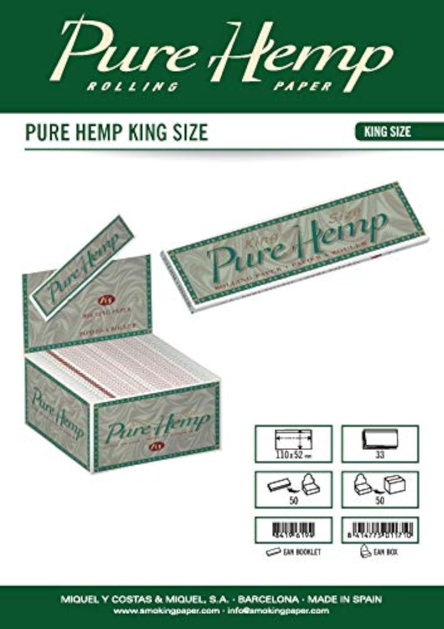 SMK King Size Unbleached Rolling Paper with Pure Hemp Papers
