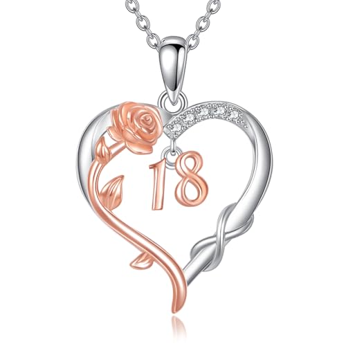 16/18/21 Birthday Gift S925 Sterling Silver Infinity Rose & Heart Necklace Birthday Jewelry For Women Her